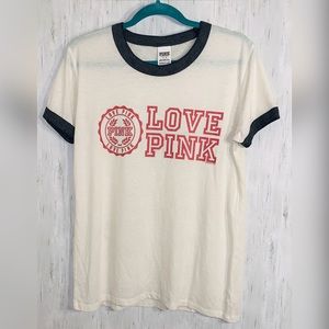 VS PINK Tee with gray edge on sleeve